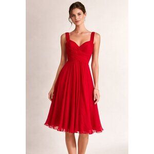 Pamella Roland Red 100% Silk Ruched Cocktail Dress Size 10 Elegant Party Wedding